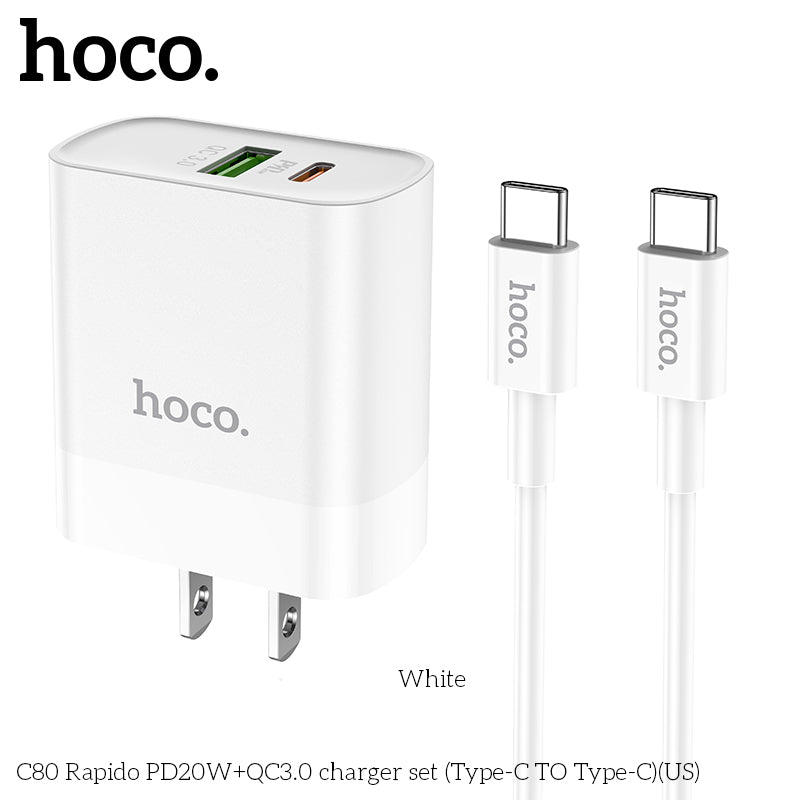 HOCO Rapid PD20W+QC3.0 Charger Set (Type-C to Type-C) - C80