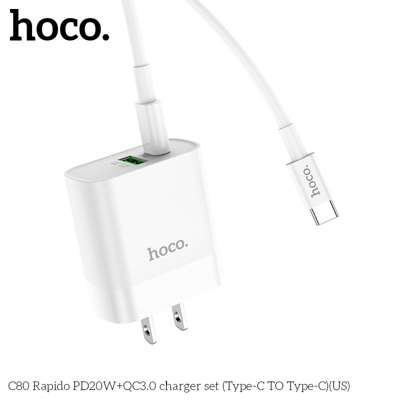 HOCO Rapid PD20W+QC3.0 Charger Set (Type-C to Type-C) - C80